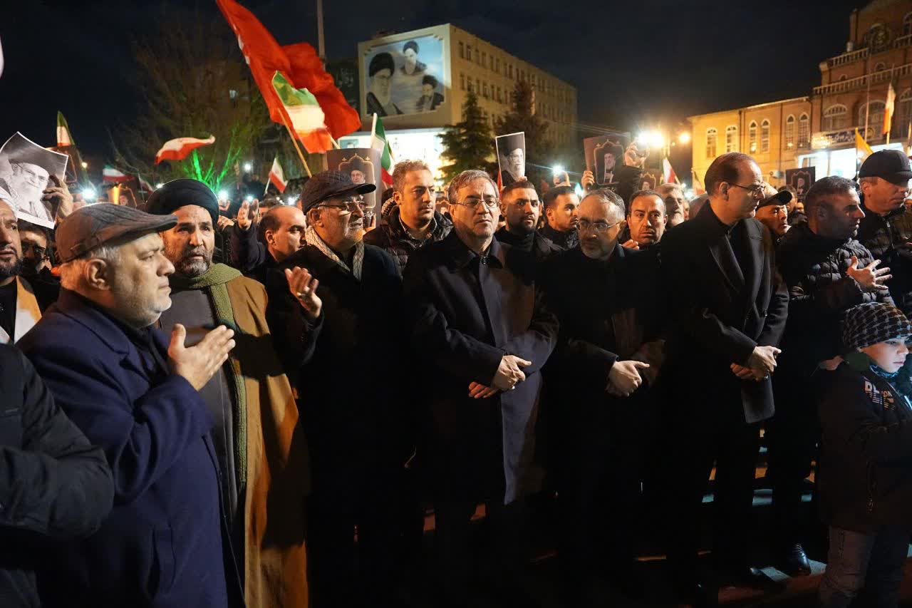 برگزاری آیین شهادت حضرت امام خامنه‌ای (قدس سره) و تشییع پیکر مطهر شهدای حافظان امنیت آذربایجان‌غربی + تصاویر